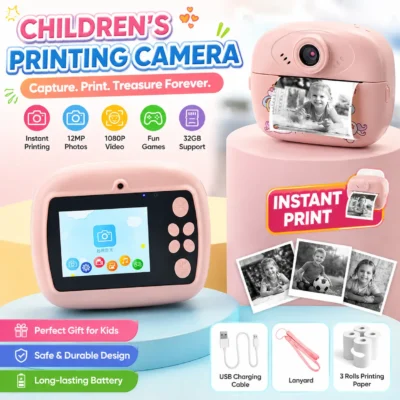 Kids Instant Print Camera – Digital Mini Camera with 1080P HD Video, Dual Selfie Lens, Thermal Ink-Free Printing, Games, Filters & Rechargeable Battery | Educational Toy Gift for Boys & Girls