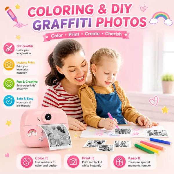 Kids Instant Print Camera – Digital Mini Camera with 1080P HD Video, Dual Selfie Lens, Thermal Ink-Free Printing, Games, Filters & Rechargeable Battery | Educational Toy Gift for Boys & Girls