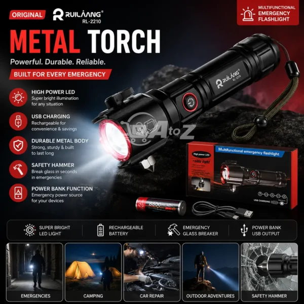 Original Ruilaang RL-2210 metal torch for camping, hiking, home