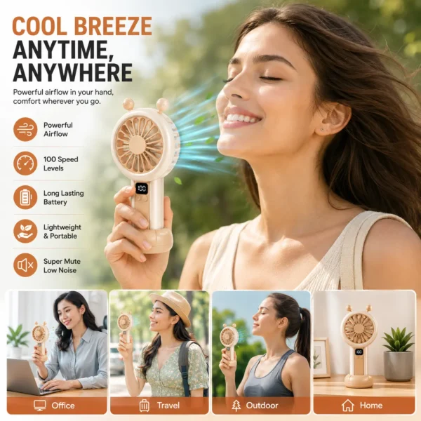 Portable Digital Handheld Fan Featuring an LED Speed Display and a 500mAh Battery Multiocolors