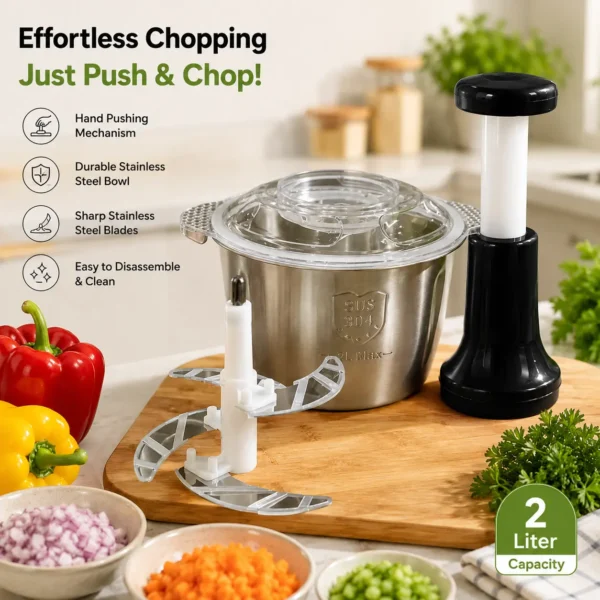 Stainless Steel Hand Pushing Chopper 2 Liter