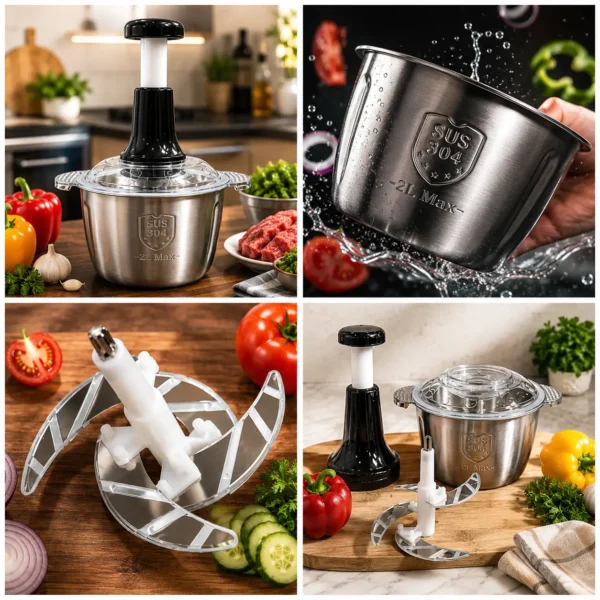 Stainless Steel Hand Pushing Chopper 2 Liter
